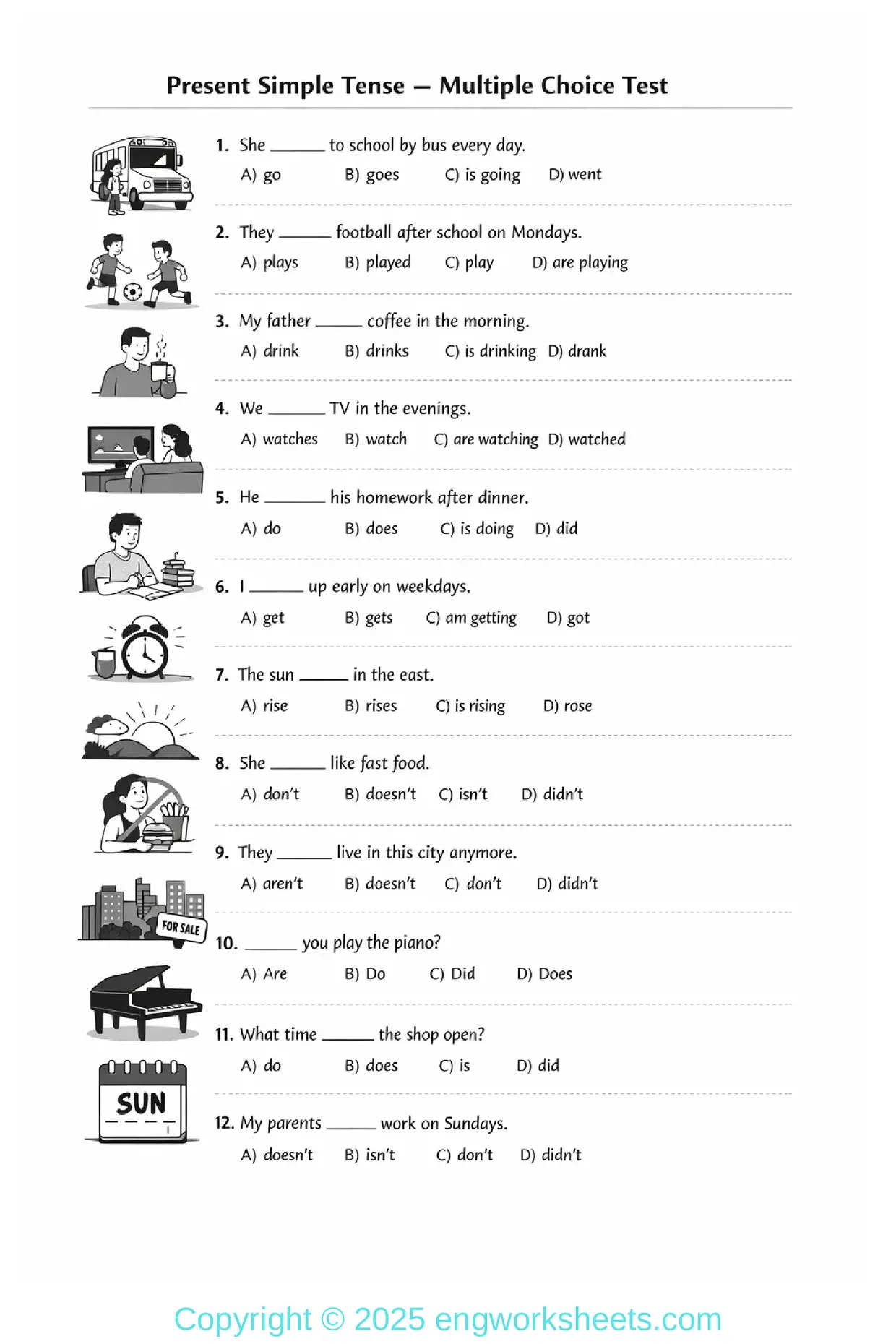 Present Simple Tense Grammar Worksheet for ESL Learners Worksheet Preview