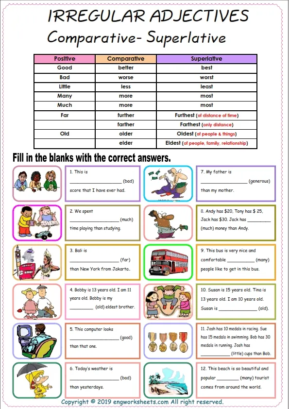 Irregular Adjectives Comparative Superlative Worksheet Preview