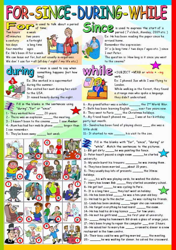 For Since During While Key Included Worksheet Preview