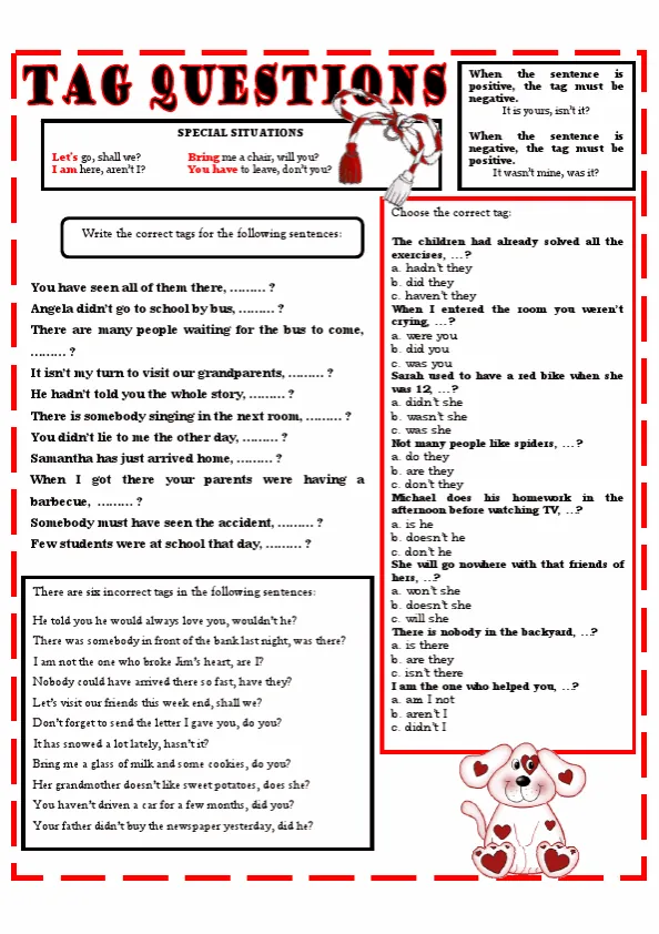 Tag Questions Worksheet Preview
