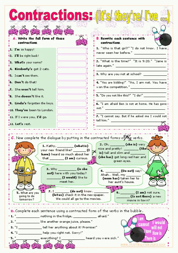Contractions Short Forms Worksheet Preview