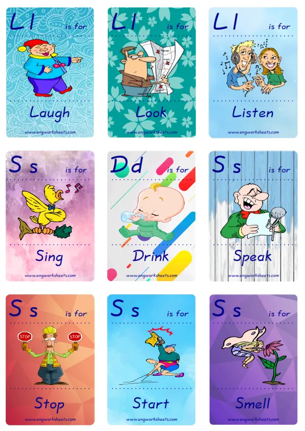 Mini size ESL Flashcard Action Verbs for kids and teachers. Worksheet Preview