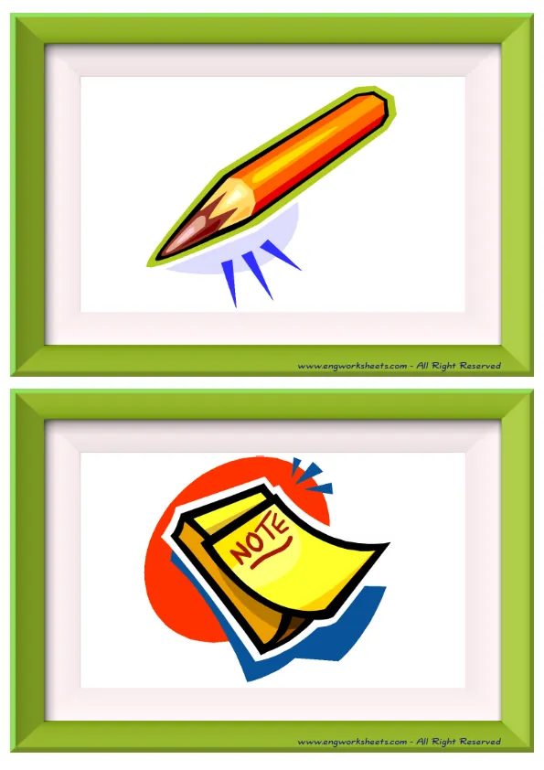 Half page ESL Flashcard without words containing Classroom Object picture for kids and teachers. Worksheet Preview