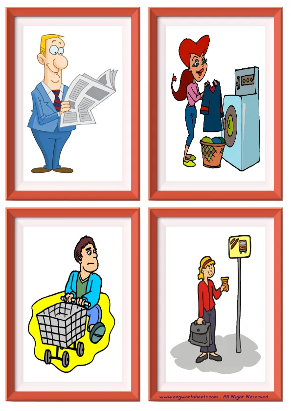 Quarter page ESL Flashcard without words containing Daily Routine picture for kids and teachers. Worksheet Preview