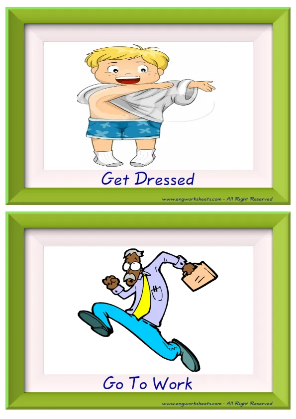Half page ESL Flashcard together with words containing Daily Routine picture for kids and teachers. Worksheet Preview