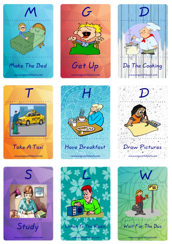 Mini size enjoyable ESL Flashcard Daily Routine for kids and teachers. Worksheet Preview