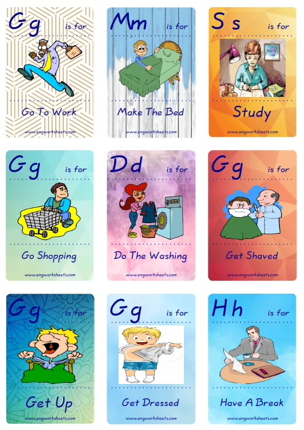 Mini size ESL Flashcard Daily Routine for kids and teachers. Worksheet Preview