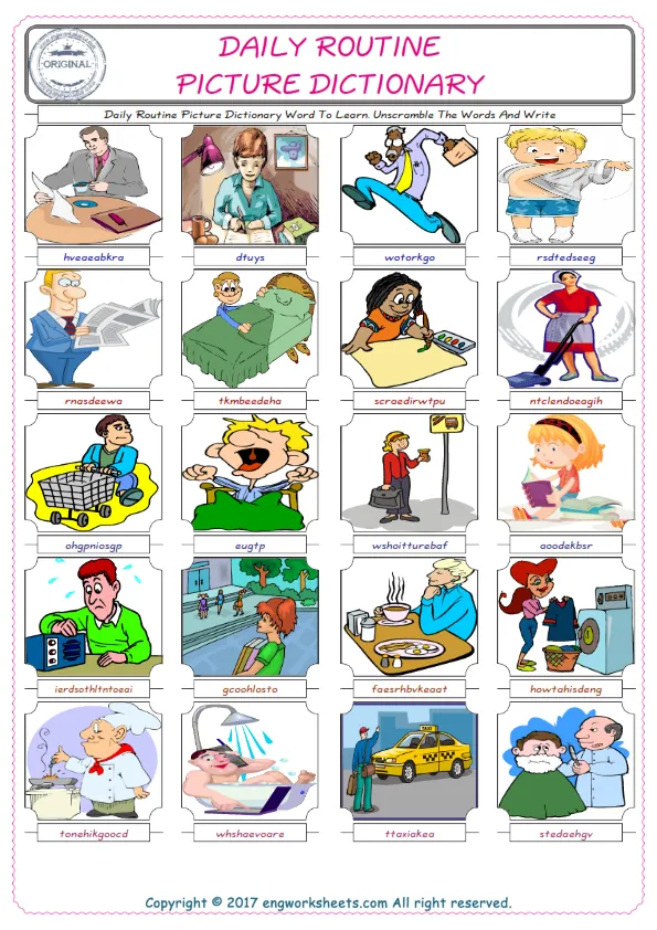Daily Routine ESL Worksheets For kids, the exercise worksheet of finding the words given complexly and supplying the correct one. Worksheet Preview