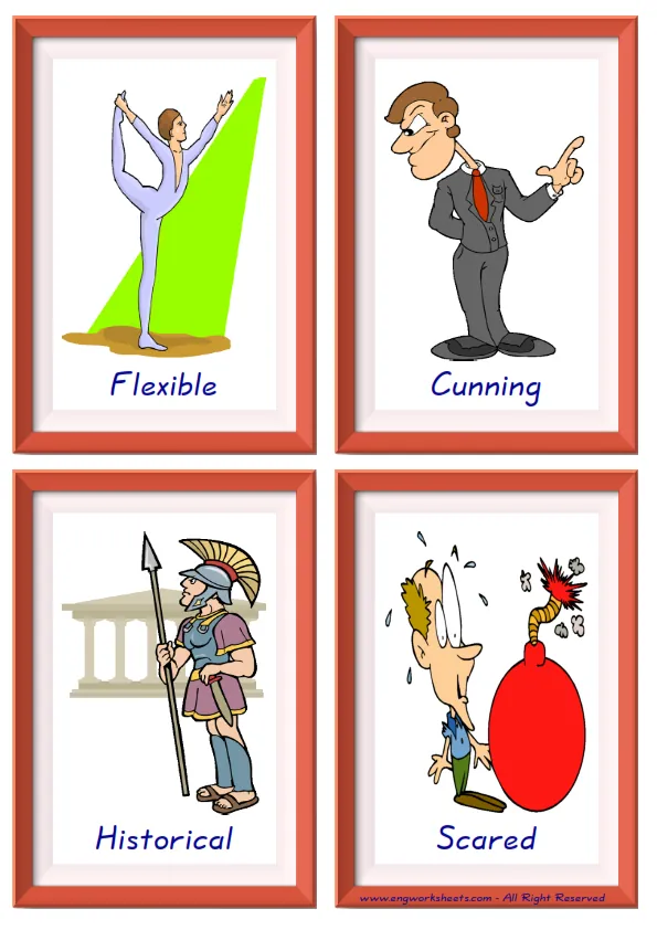 Quarter page ESL Flashcard together with words containing Describing People picture for kids and teachers.
