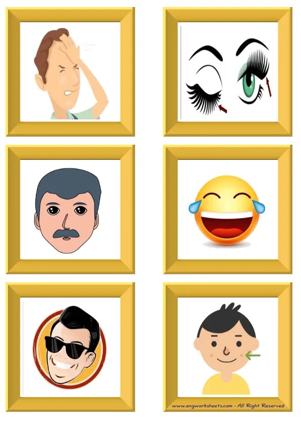 ESL Flashcard without words containing Face Parts picture for kids and teachers.