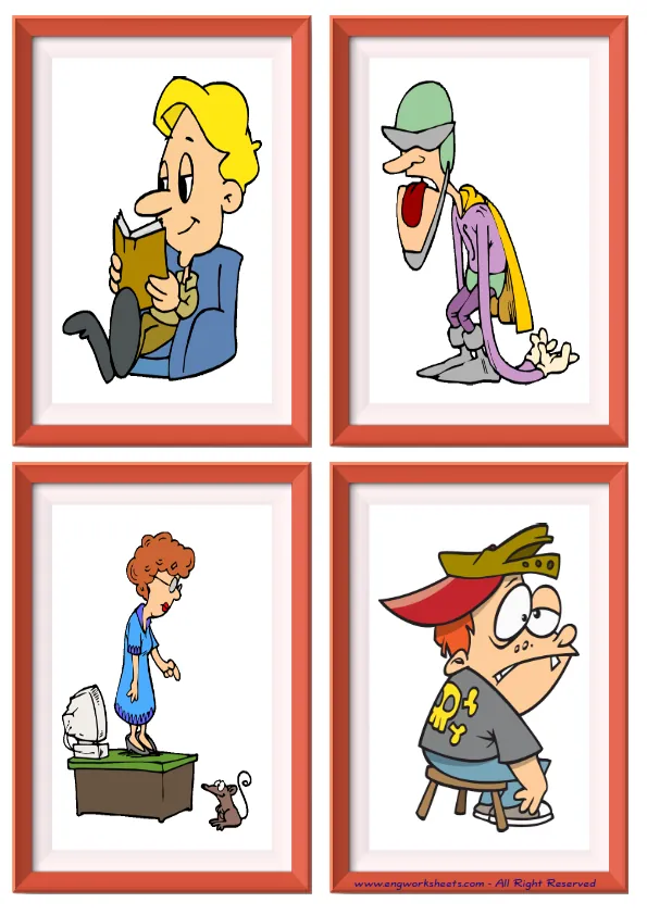 Quarter page ESL Flashcard without words containing Feelings Emotions picture for kids and teachers. Worksheet Preview