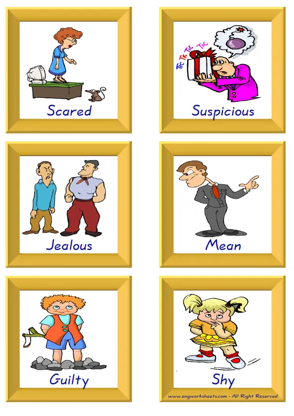 ESL Flashcard together with words containing Feelings Emotions picture for kids and teachers. Worksheet Preview