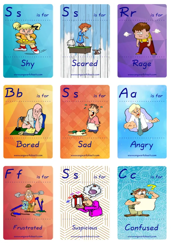 Mini size ESL Flashcard Feelings Emotions for kids and teachers. Worksheet Preview