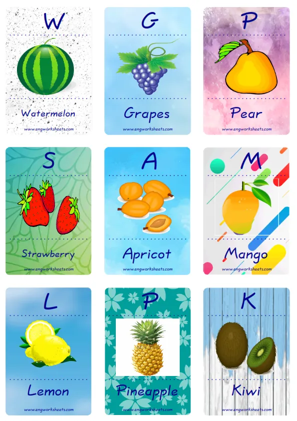 Mini size enjoyable ESL Flashcard Fruits for kids and teachers. Worksheet Preview