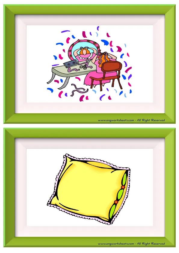 Half page ESL Flashcard without words containing Furniture picture for kids and teachers. Worksheet Preview