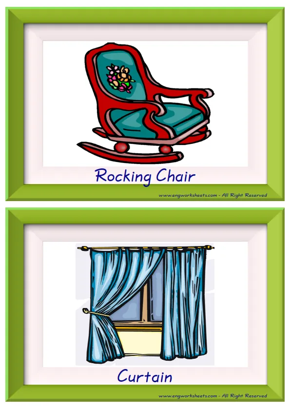 Half page ESL Flashcard together with words containing Furniture picture for kids and teachers. Worksheet Preview