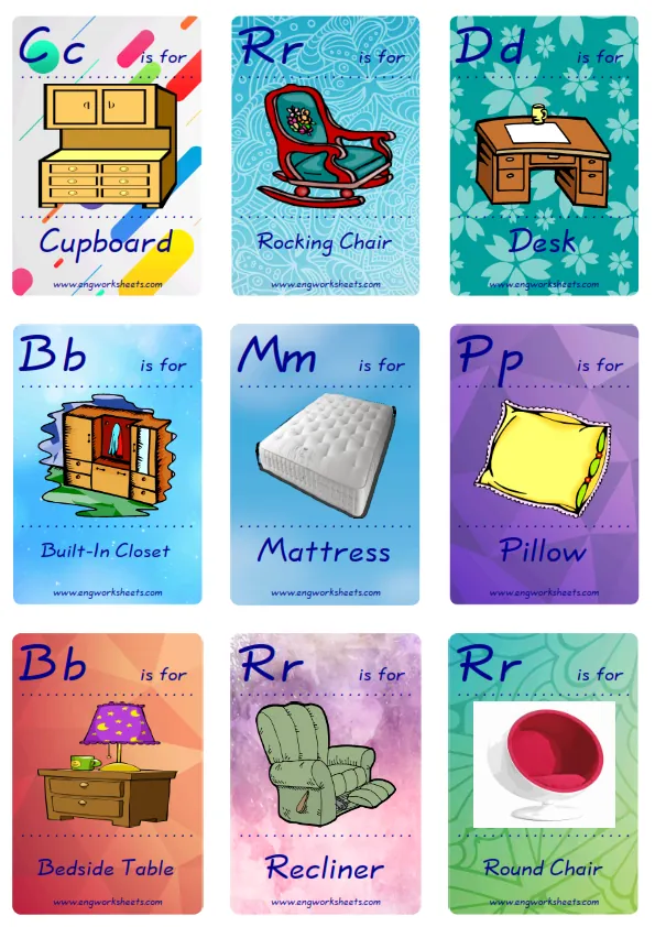 Mini size ESL Flashcard Furniture for kids and teachers. Worksheet Preview