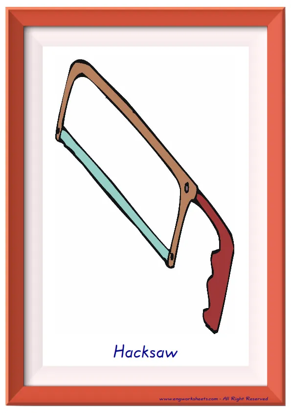 Full page ESL Flashcard together with words containing Hand Tools picture for kids and teachers.