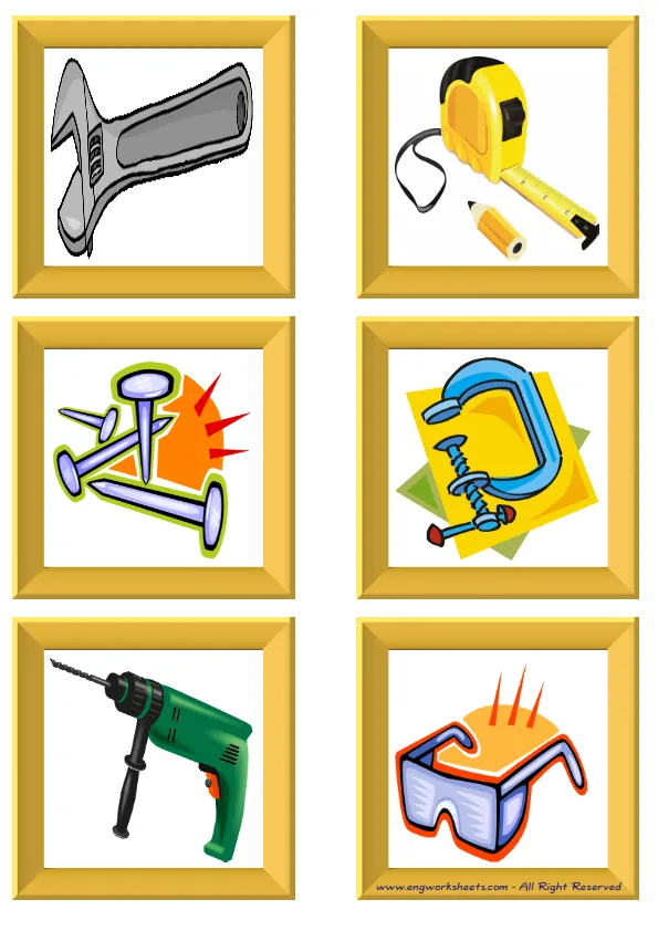 ESL Flashcard without words containing Hand Tools picture for kids and teachers.