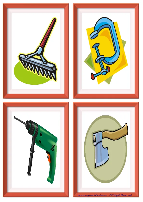 Quarter page ESL Flashcard without words containing Hand Tools picture for kids and teachers.