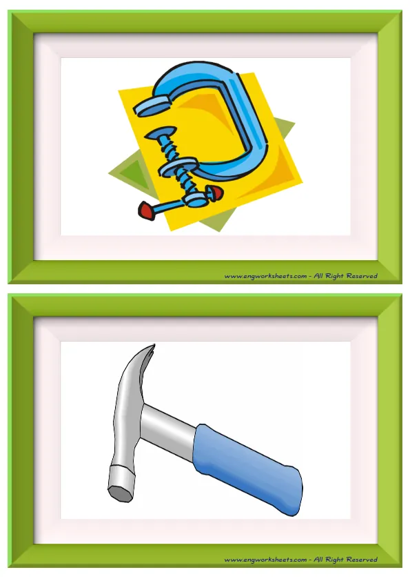Half page ESL Flashcard without words containing Hand Tools picture for kids and teachers.