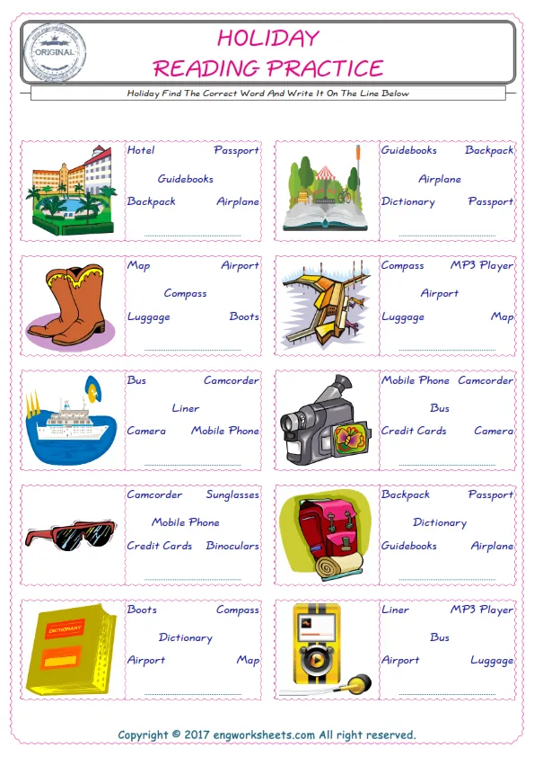 Check the picture of the Holiday for kids ESL worksheet for supplying the correct one among five words into the blank place. Worksheet Preview