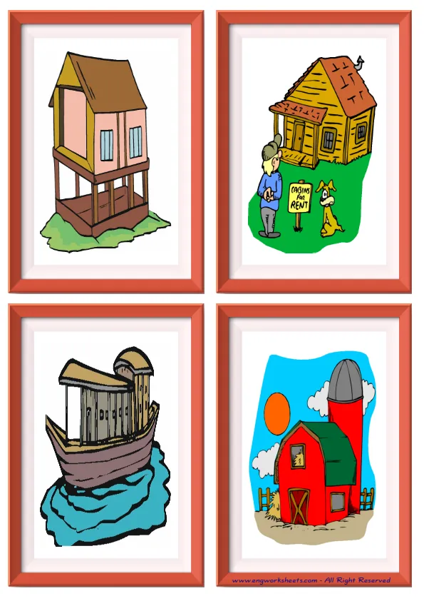 Quarter page ESL Flashcard without words containing Houses Homes picture for kids and teachers.