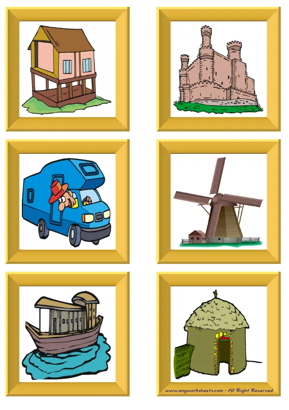 ESL Flashcard without words containing Houses Homes picture for kids and teachers.