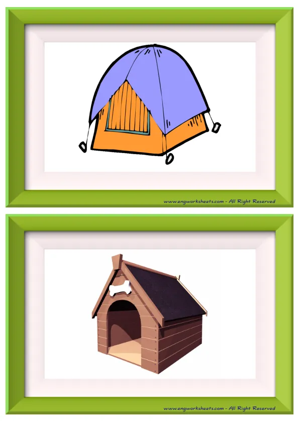 Half page ESL Flashcard without words containing Houses Homes picture for kids and teachers.