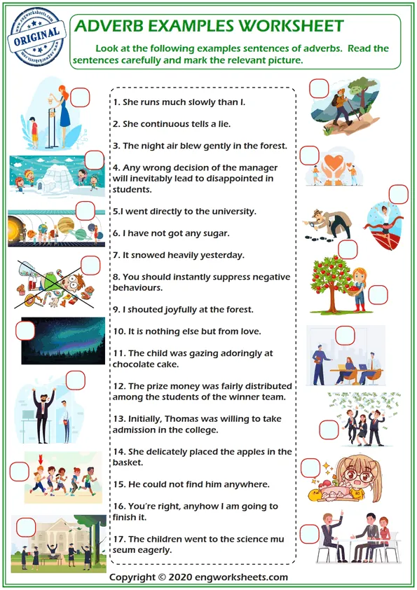 Adverbs Esl Grammar Examples For Kids Worksheet Preview