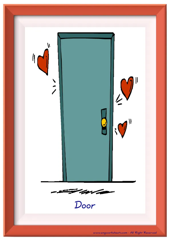 Full page ESL Flashcard together with words containing Living Room picture for kids and teachers. Worksheet Preview