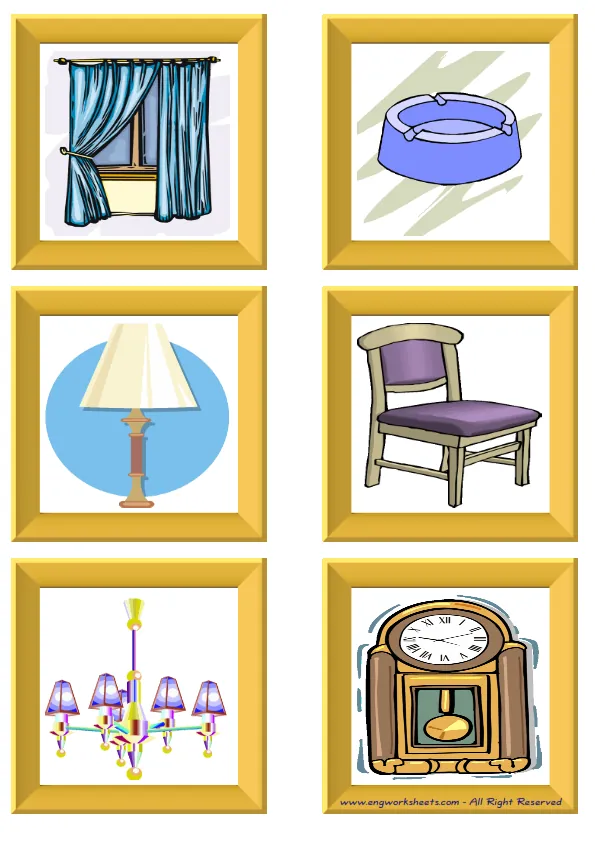 ESL Flashcard without words containing Living Room picture for kids and teachers. Worksheet Preview