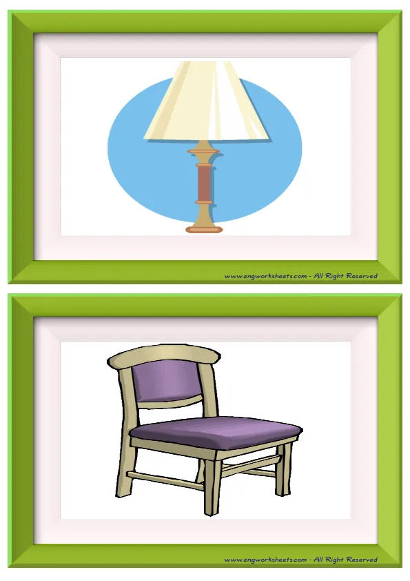 Half page ESL Flashcard without words containing Living Room picture for kids and teachers. Worksheet Preview