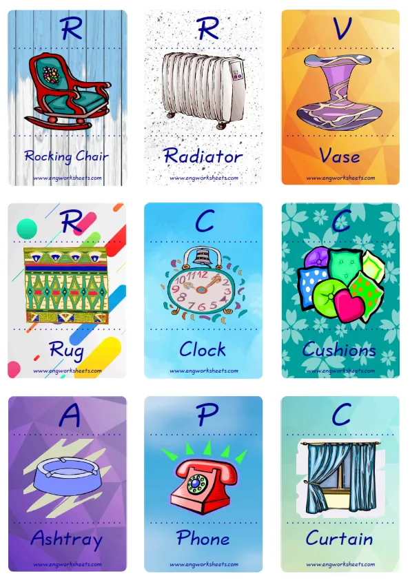 Mini size enjoyable ESL Flashcard Living Room for kids and teachers. Worksheet Preview