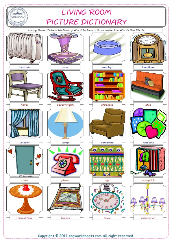 Living Room ESL Worksheets For kids, the exercise worksheet of finding the words given complexly and supplying the correct one. Worksheet Preview