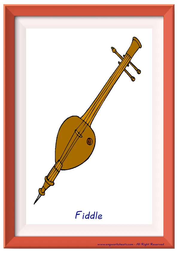 Full page ESL Flashcard together with words containing Musical Instruments picture for kids and teachers. Worksheet Preview