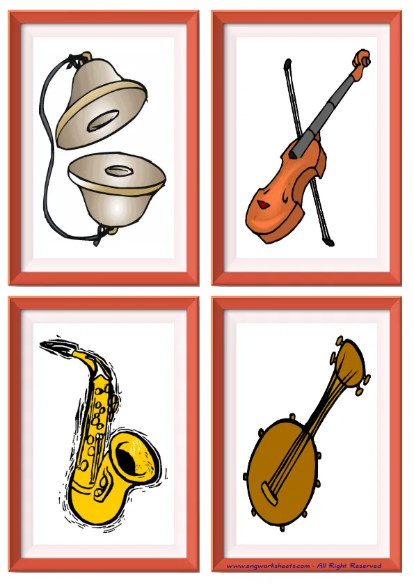 Quarter page ESL Flashcard without words containing Musical Instruments picture for kids and teachers.