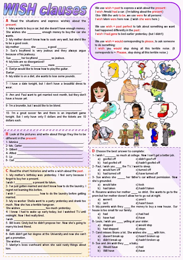 Wish Clauses Worksheet Preview