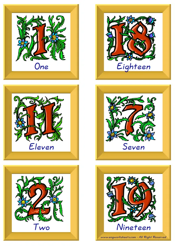 ESL Flashcard together with words containing Number picture for kids and teachers. Worksheet Preview