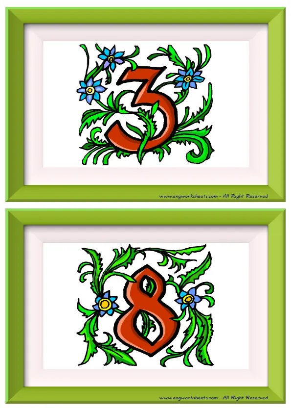 Half page ESL Flashcard without words containing Number picture for kids and teachers. Worksheet Preview