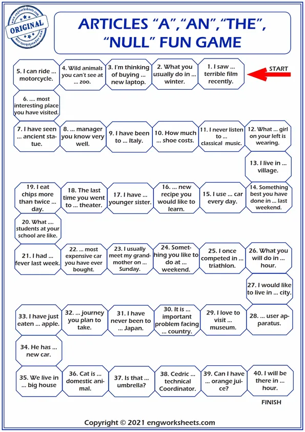 Articles For Kids Esl Activities Games Worksheets Worksheet Preview