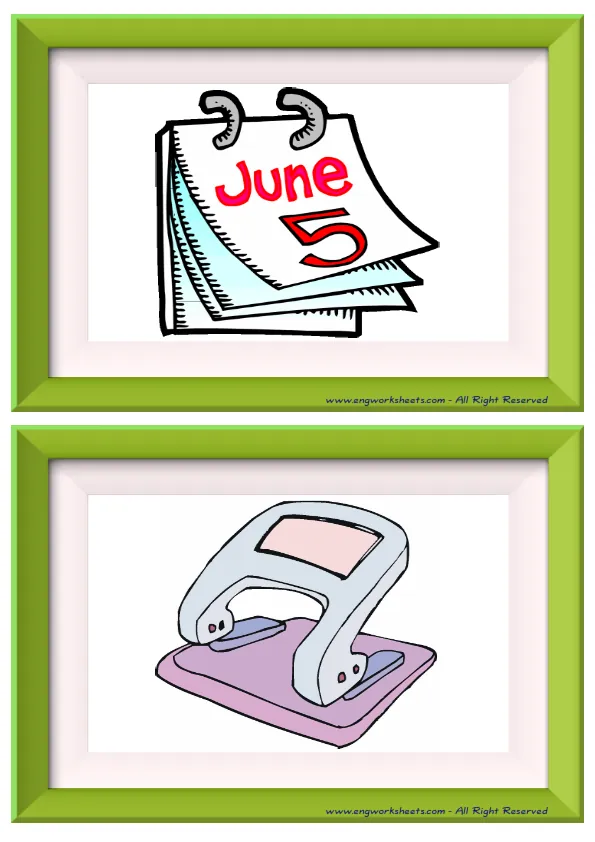 Half page ESL Flashcard without words containing Office picture for kids and teachers.