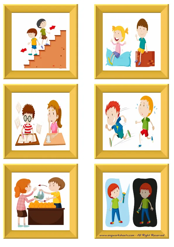 ESL Flashcard without words containing Opposites picture for kids and teachers. Worksheet Preview