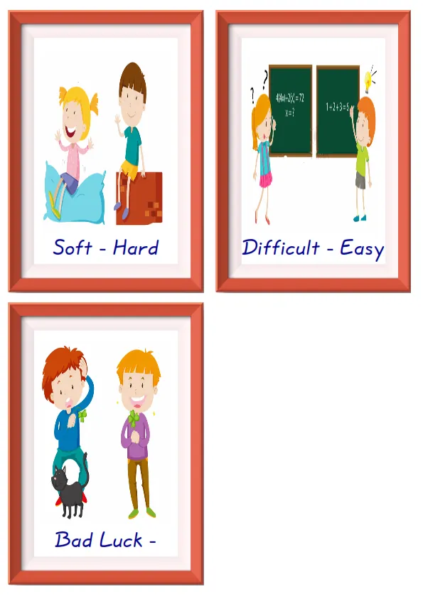 Quarter page ESL Flashcard together with words containing Opposites picture for kids and teachers. Worksheet Preview