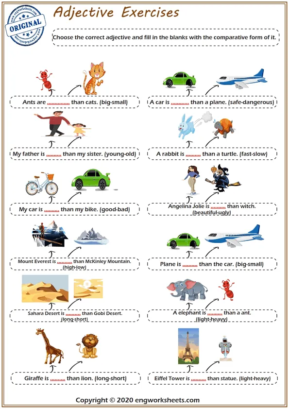 Comparative Forms Of Adjectives Exercises For Kids And Students Worksheet Preview