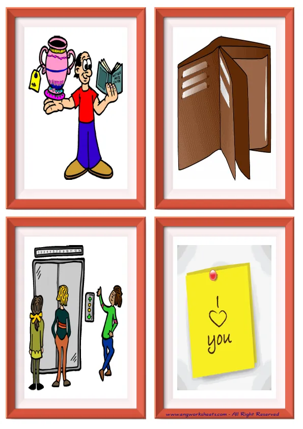 Quarter page ESL Flashcard without words containing Shopping picture for kids and teachers.