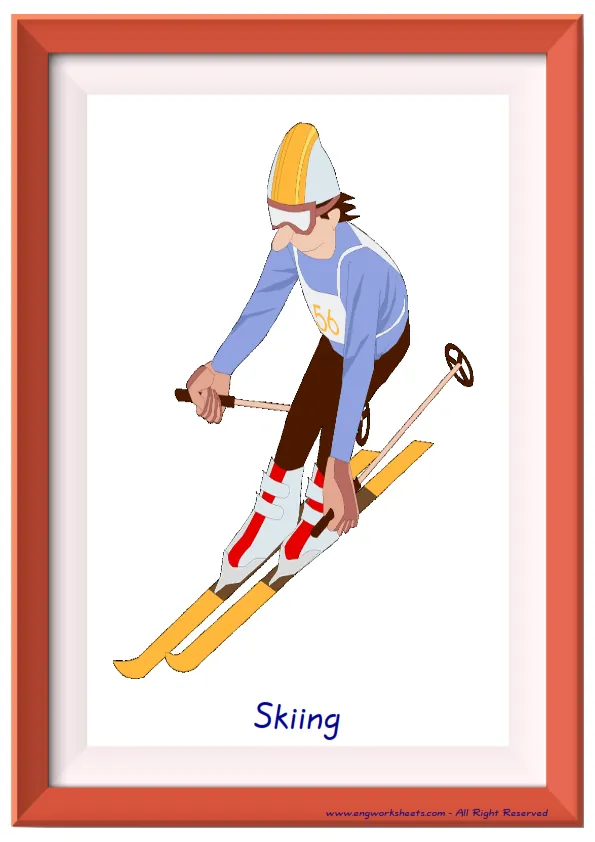 Full page ESL Flashcard together with words containing Sports picture for kids and teachers.