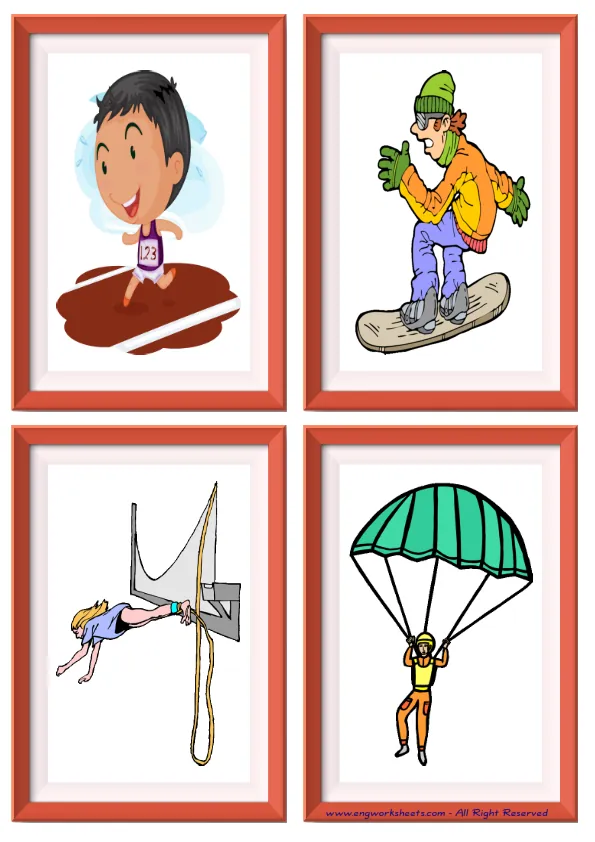 Quarter page ESL Flashcard without words containing Sports picture for kids and teachers. Worksheet Preview