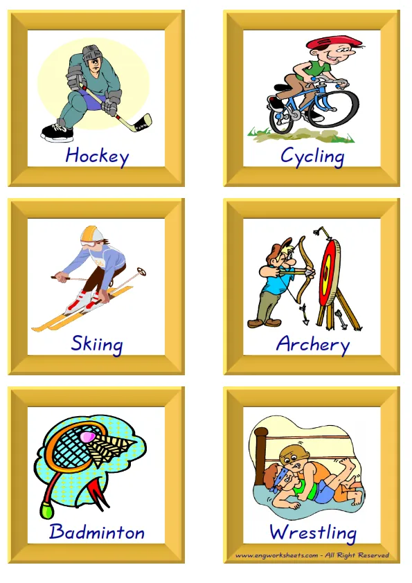 ESL Flashcard together with words containing Sports picture for kids and teachers.