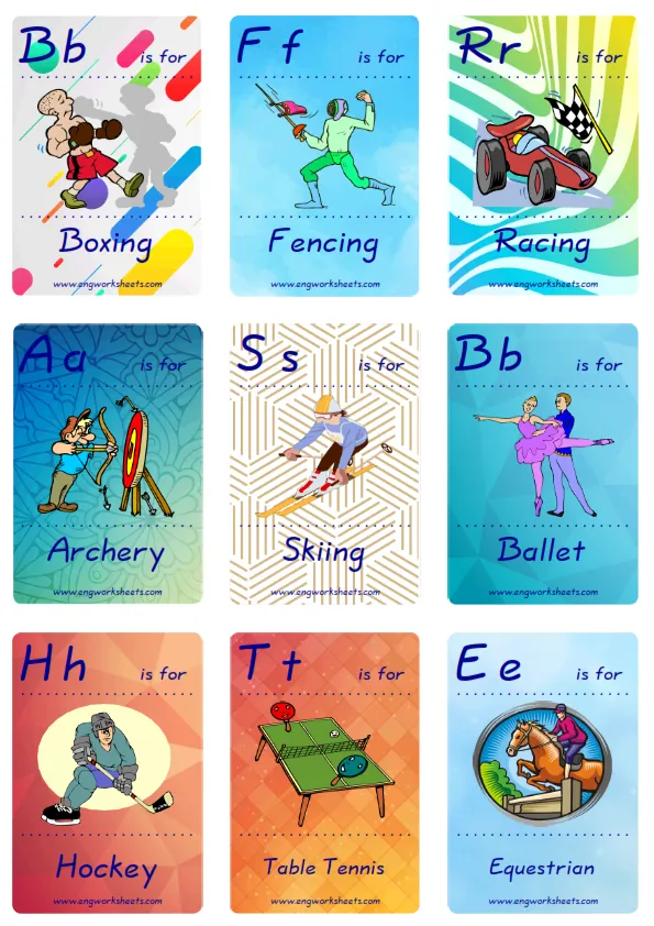 Mini size ESL Flashcard Sports for kids and teachers.